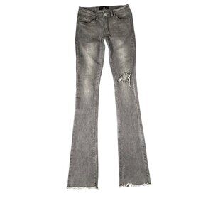 Pure Reign Mens 28x38 Gray Distressed Knee Flare Jeans Cotton Blend Raw Hem